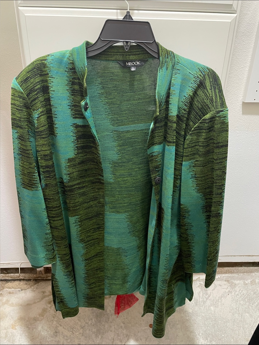 Misook Teal and Dark Green Abstract Open Cardigan